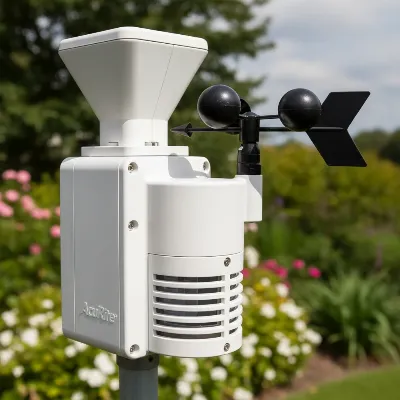 Close-up of the AcuRite Iris 5-in-1 outdoor sensor array showing its components